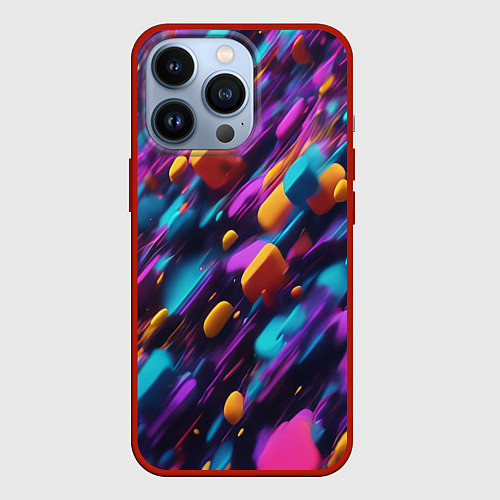 Чехол iPhone 13 Pro Полёт цветных частиц - нейросеть / 3D-Красный – фото 1