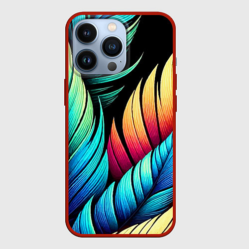 Чехол iPhone 13 Pro Color feathers - neon / 3D-Красный – фото 1