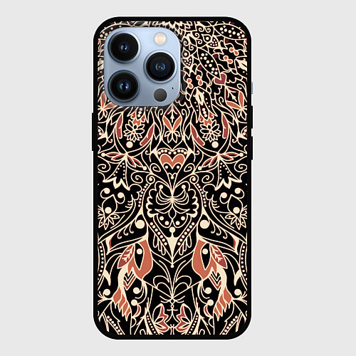 Чехол iPhone 13 Pro Мандала чёрно-бежевый / 3D-Черный – фото 1