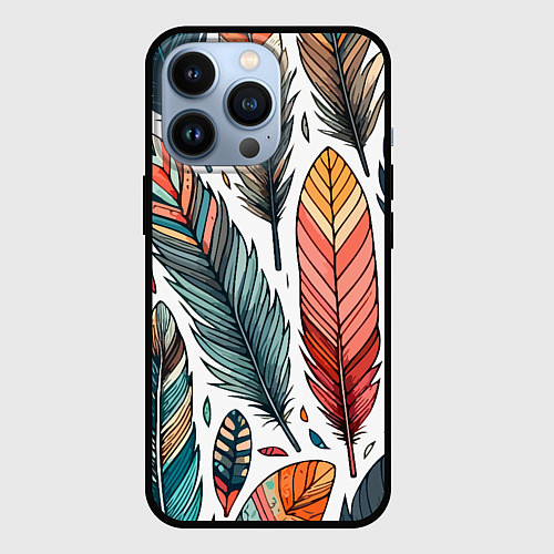 Чехол iPhone 13 Pro Композиция из перьев / 3D-Черный – фото 1