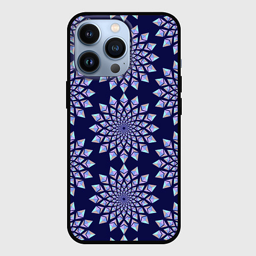 Чехол iPhone 13 Pro Криптовалюта Эфириум паттерн по кругу на синем / 3D-Черный – фото 1