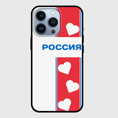 Чехол iPhone 13 Pro Россия с сердечками / 3D-Черный – фото 1