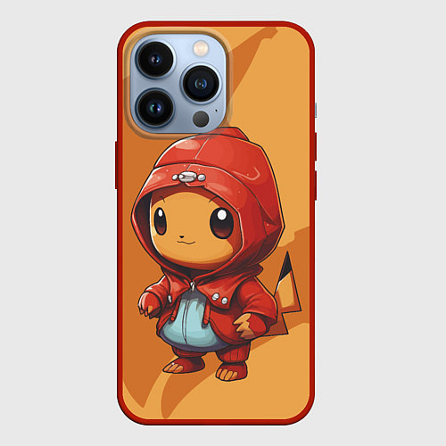 Чехол iPhone 13 Pro Забавный пикачу в красном плаще / 3D-Красный – фото 1