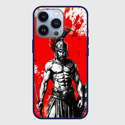 Чехол iPhone 13 Pro Спартак победитель крупно - красные брызги крови / 3D-Тёмно-синий – фото 1
