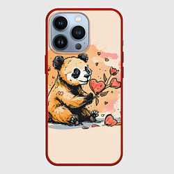 Чехол iPhone 13 Pro Милая панда с сердечком и цветами