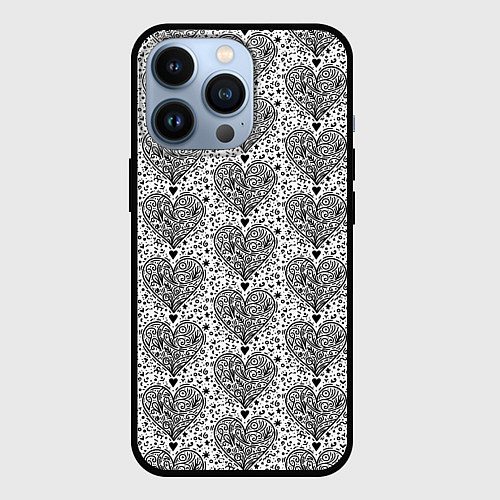 Чехол iPhone 13 Pro Сердце из дудлов паттерн / 3D-Черный – фото 1