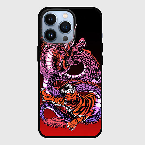 Чехол iPhone 13 Pro Дракон и тигр в год дракона / 3D-Черный – фото 1