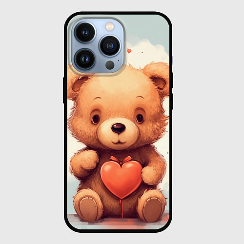 Чехол iPhone 13 Pro Медвежонок с сердечком 14 февраля / 3D-Черный – фото 1