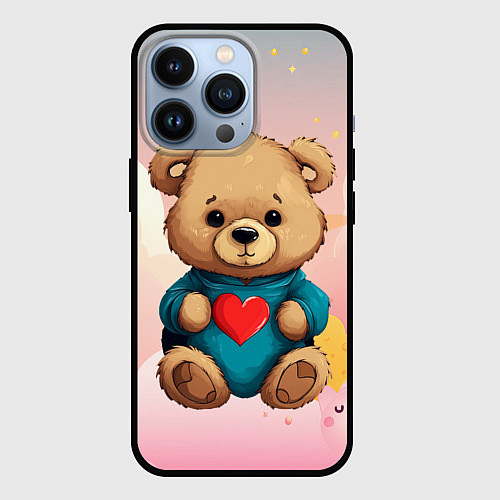 Чехол iPhone 13 Pro Плюшевый мишка с сердечком / 3D-Черный – фото 1