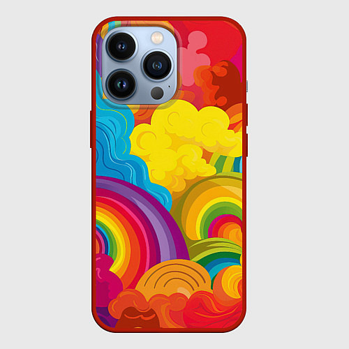 Чехол iPhone 13 Pro Радужные яркие волны / 3D-Красный – фото 1