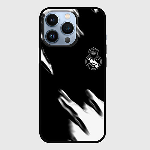 Чехол iPhone 13 Pro Real madrid белые краски текстура / 3D-Черный – фото 1