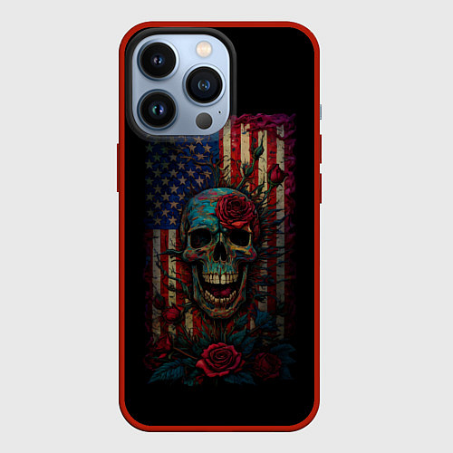 Чехол iPhone 13 Pro Skull - USA / 3D-Красный – фото 1