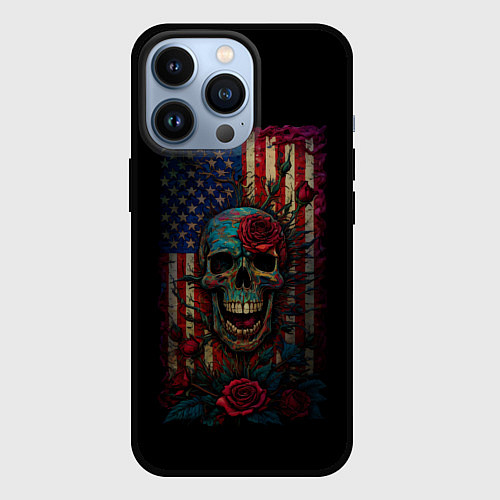 Чехол iPhone 13 Pro Skull - USA / 3D-Черный – фото 1