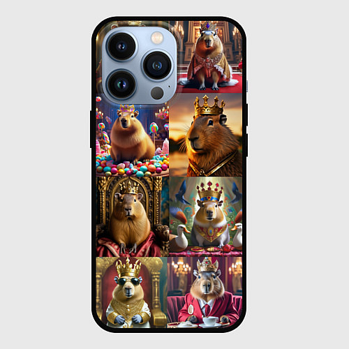 Чехол iPhone 13 Pro Коллаж капибара король в короне / 3D-Черный – фото 1