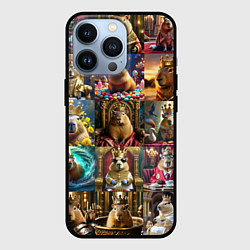 Чехол для iPhone 13 Pro Коллаж много капибар в короне, цвет: 3D-черный