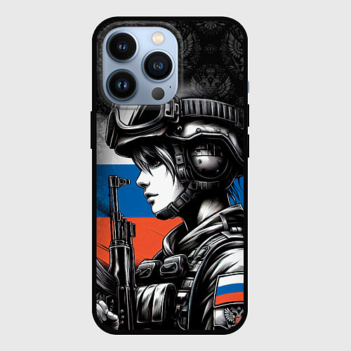 Чехол iPhone 13 Pro Русская военная девушка / 3D-Черный – фото 1