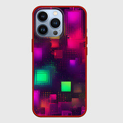 Чехол для iPhone 13 Pro Разноцветные квадраты и точки, цвет: 3D-красный