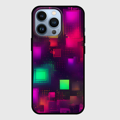 Чехол iPhone 13 Pro Разноцветные квадраты и точки / 3D-Черный – фото 1