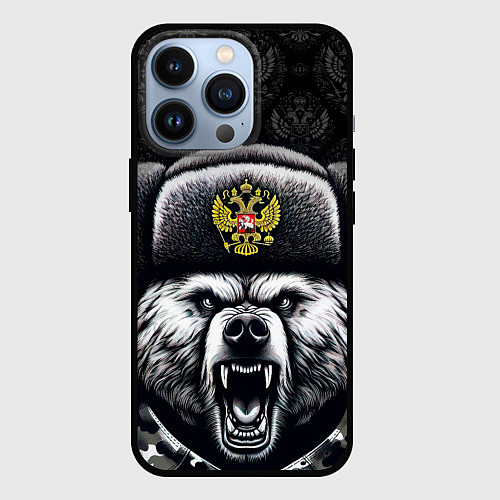 Чехол iPhone 13 Pro Русский медведь / 3D-Черный – фото 1
