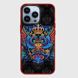 Чехол для iPhone 13 Pro Герб России неоновый стиль, цвет: 3D-красный