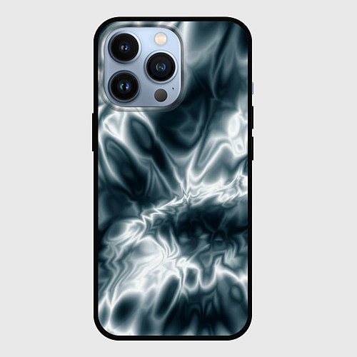 Чехол iPhone 13 Pro Абстракция шёлк серо-бирюзовый / 3D-Черный – фото 1