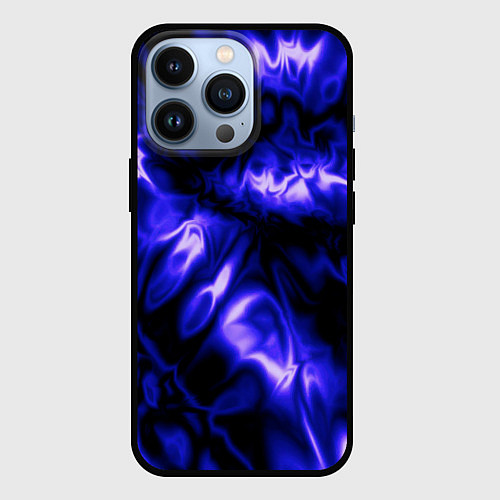 Чехол iPhone 13 Pro Абстракция чёрно-синий шёлк / 3D-Черный – фото 1