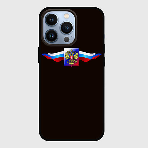 Чехол iPhone 13 Pro Герб России с ленточками / 3D-Черный – фото 1