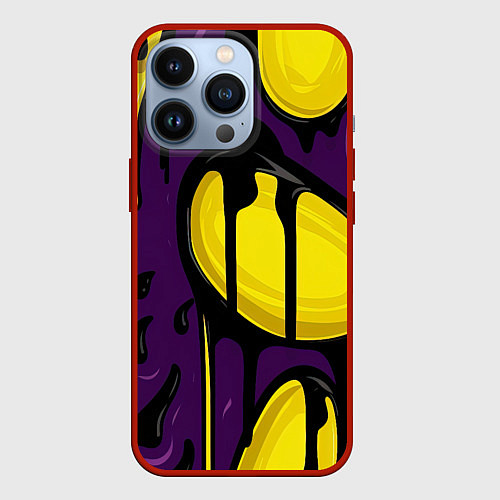Чехол iPhone 13 Pro Желтые яркие пятна краски на фиолетовом / 3D-Красный – фото 1