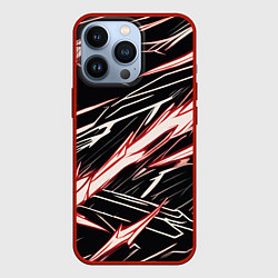 Чехол iPhone 13 Pro Красные и белые полосы на чёрном фоне