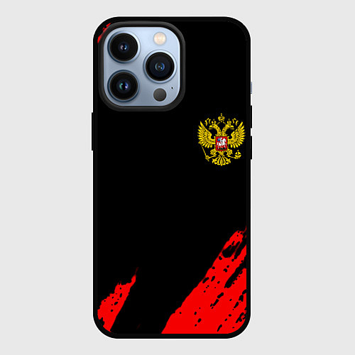 Чехол iPhone 13 Pro Россия герб краски красные / 3D-Черный – фото 1