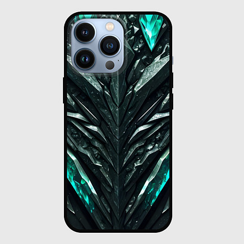 Чехол iPhone 13 Pro Зелёная малахитовая броня / 3D-Черный – фото 1