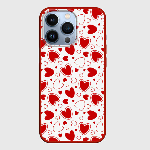 Чехол iPhone 13 Pro Красные сердечки на белом фоне / 3D-Красный – фото 1