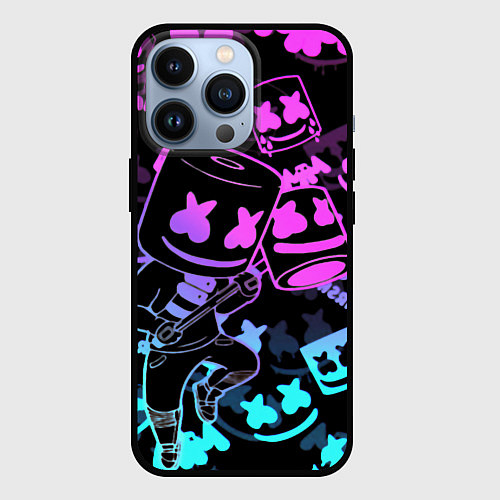 Чехол iPhone 13 Pro Marshmello neon pattern / 3D-Черный – фото 1