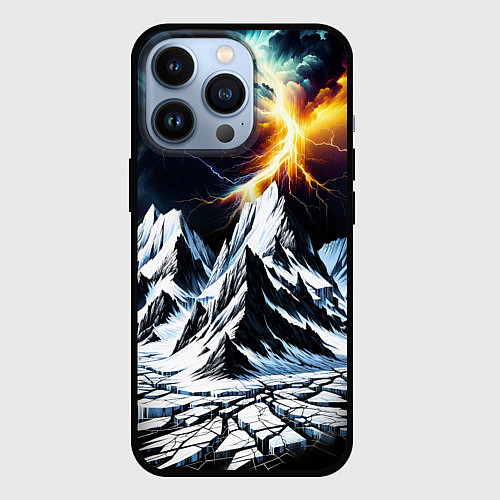 Чехол iPhone 13 Pro Молнии и горы / 3D-Черный – фото 1