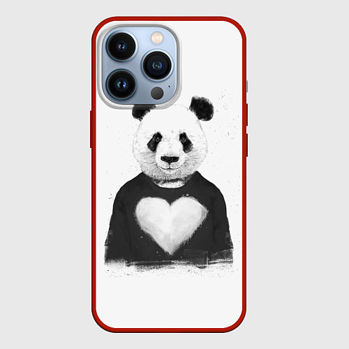 Чехол iPhone 13 Pro Love panda / 3D-Красный – фото 1