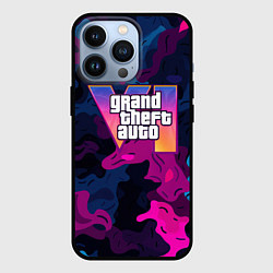 Чехол iPhone 13 Pro Gta лого синий и фиолетовый камуфляж