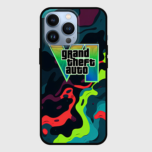 Чехол iPhone 13 Pro Gta лого кислотный камуфляж / 3D-Черный – фото 1