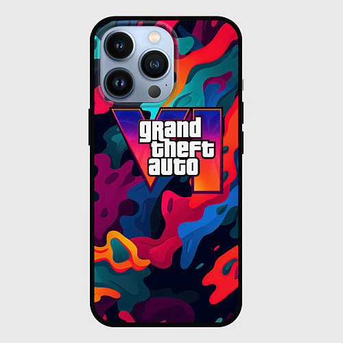 Чехол iPhone 13 Pro Gta лого камуфляж кислотные кляксы / 3D-Черный – фото 1
