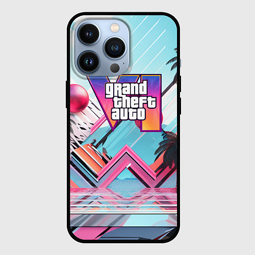 Чехол iPhone 13 Pro Gta 6 логотип в стиле vice city / 3D-Черный – фото 1