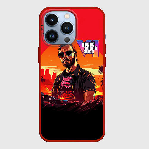 Чехол iPhone 13 Pro GTA 6 logo персонаж / 3D-Красный – фото 1