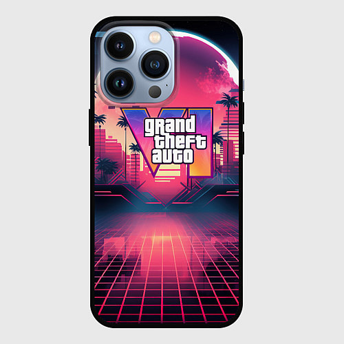 Чехол iPhone 13 Pro GTA 6 logo retro night / 3D-Черный – фото 1