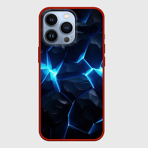 Чехол iPhone 13 Pro Синий неоновый разлом черной абстракции / 3D-Красный – фото 1