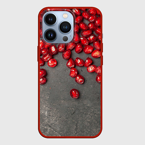 Чехол iPhone 13 Pro Гранат зёрна граната на сером / 3D-Красный – фото 1