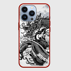 Чехол для iPhone 13 Pro Дракон и санта, цвет: 3D-красный