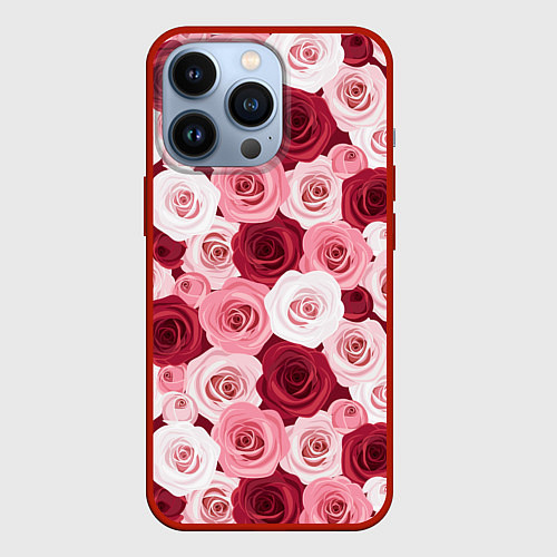 Чехол iPhone 13 Pro Красные и розовые розы / 3D-Красный – фото 1