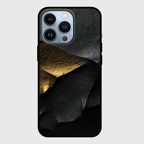 Чехол iPhone 13 Pro Черная текстура с золотистым напылением / 3D-Черный – фото 1