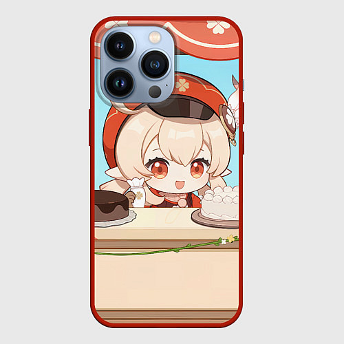 Чехол iPhone 13 Pro Genshin Impact Кли cute chibi / 3D-Красный – фото 1