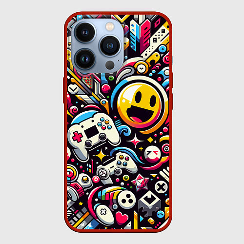 Чехол iPhone 13 Pro Паттерн с играми / 3D-Красный – фото 1