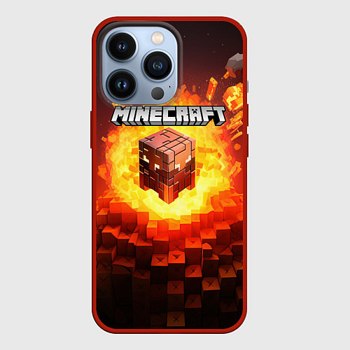 Чехол iPhone 13 Pro Огненный minecraft лого / 3D-Красный – фото 1