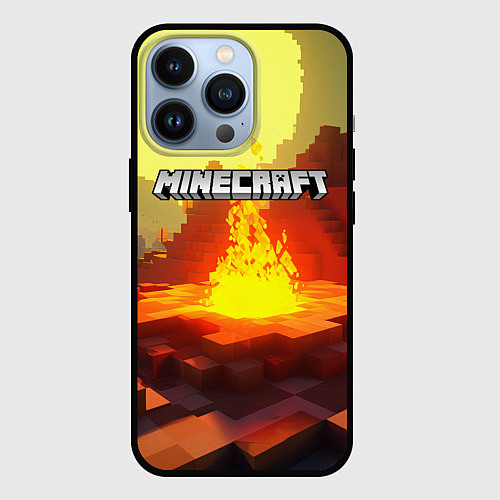 Чехол iPhone 13 Pro Minecraft костер и лого / 3D-Черный – фото 1